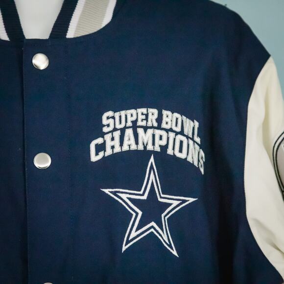 Dallas Cowboys NFL Super Bowl Championship Size XL Blue White Varsity Jacket NEW - Picture 2 of 11